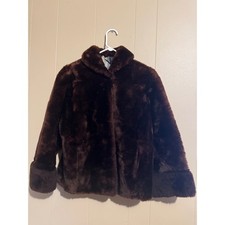 VTG Kerrybrooke Sears  Roebuck Chocolate Brown Faux Fur Coat Women Med Mob Wife