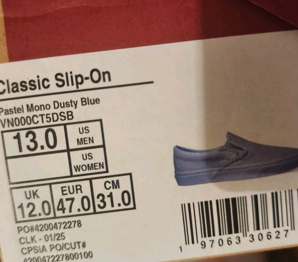 Vans Classic Slip-On Pastel Mono Dusty Blue Sz 13 UNC Men New Rare
