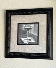 Artwork Pencil Drawing Glass Cocktail Drink Bar  Framed Print of Original