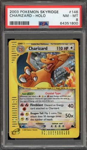 Pokemon Charizard Skyridge Crystal Holo Secret Rare #146 PSA 8
