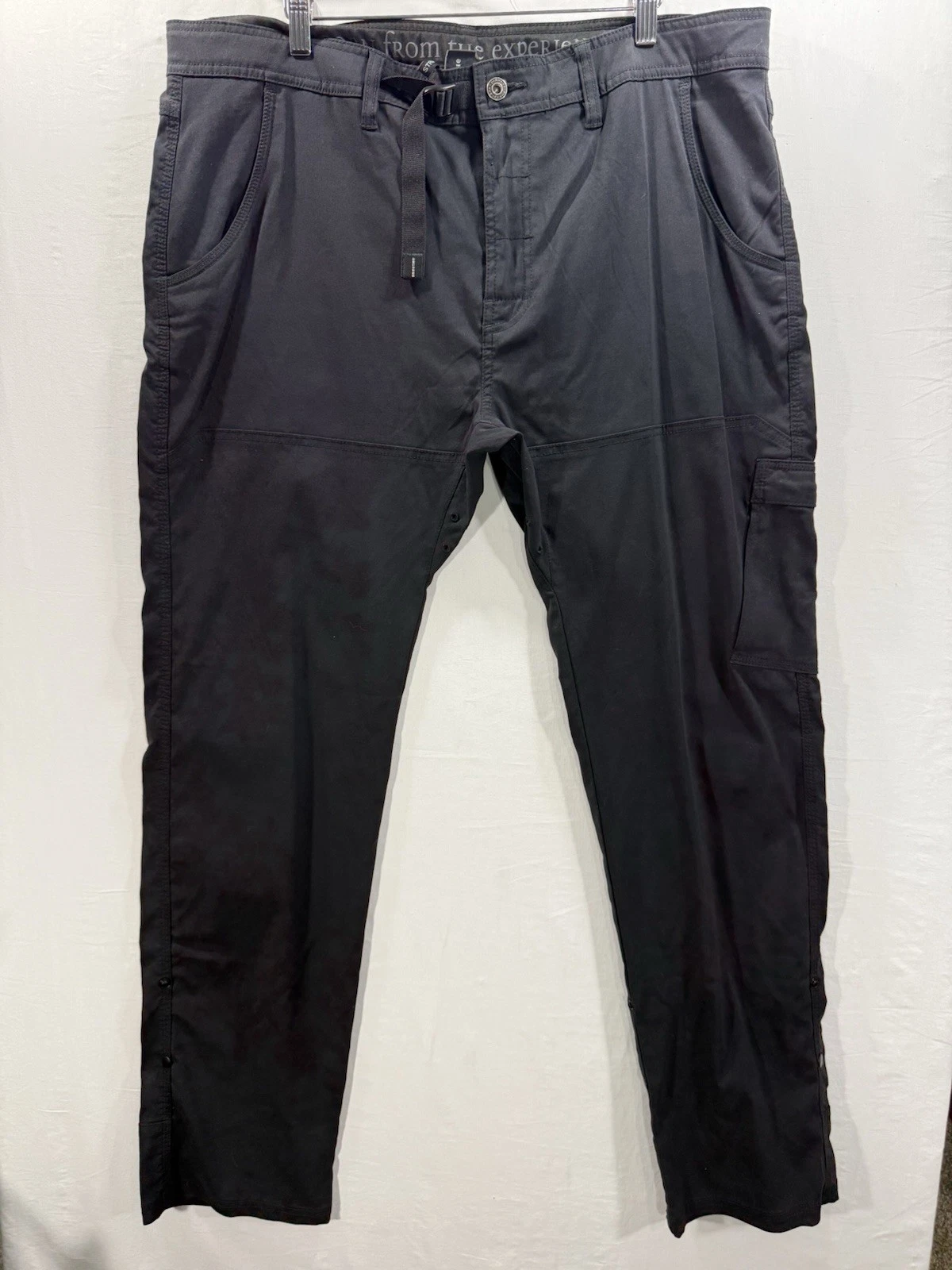 Prana Stretch Zion Straight Pant Mens 40x34 Black Hiking Outdoor Belted Roll Up