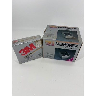 Vintage 3M High Density DS HD Diskettes 5.25'' Box of 10 & Memorex Disk File Box