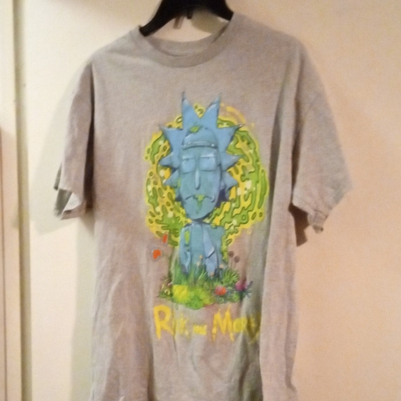Rick and Morty Adult Swim Gray Graphic T-Shirt Size L Original TV
