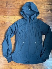Lululemon Run Jacket Make A Break Size 8 Water Repellent Zip Up Hood Black