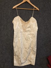 Vintage Speed Dress Womens M White Jacquard Slip Beaded V Neck Short Sheath