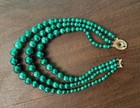 Vintage Green Bead Triple Strand Necklace Earrings SET — photo 5