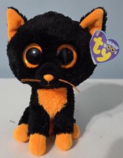 Ty Beanie Boos 6" MOONLIGHT Halloween Black Orange Cat Plush Purple Tag