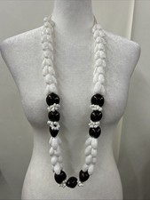 Hawaiian Kukui Nut Seashells Necklace 36 Inches Black White
