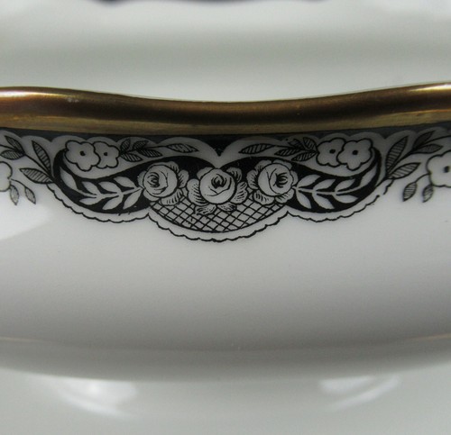 Hutschenreuther Hohenberg Porzellan Sauciere Goldrand schwarzes Dekor Sauce Boat - Bild 3 von 4