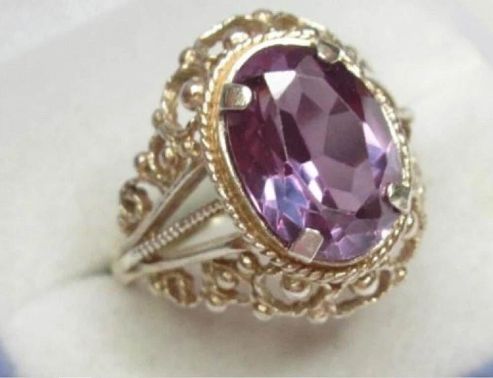Chic Vintage Russian Alexandrite Ring Sterling Silver 875 Jewelry USSR Size 9.5