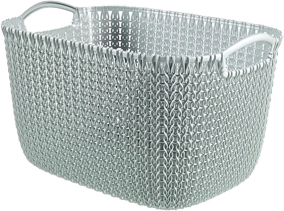Curver Storage Knit Rectangular Storage Basket white & Misty Blue 8 Litre - Image 2 of 4