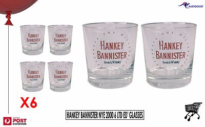 Hankey Bannister Scotch Whisky 6 NYE 2000 LTD Edition Spirit Glasses BNIB 240ml