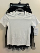 SHEIN Girls Black Tulle Skirt n Cream Top Sz 8