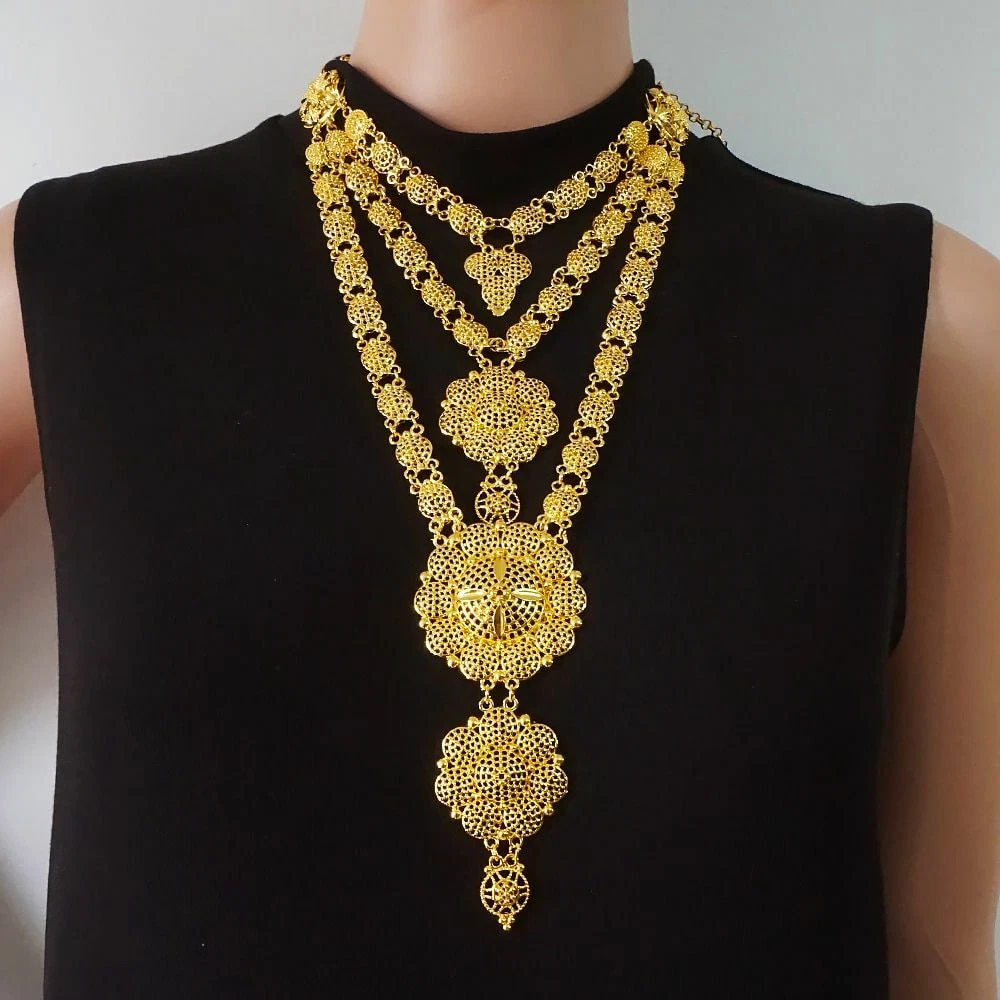 1 Set Dubai Fashion Necklace Earring 24k Gold Plated Women Jewelery Ladies Wed