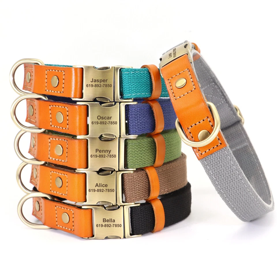 2022 Nylon Custom Dog Collar Leash Set Personalised Genuine Leather Accessories - Image 3 of 4