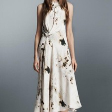 Zara COLLECTION Abstract Draped Print Asymmetric Midi Dress - Size S - retail 69