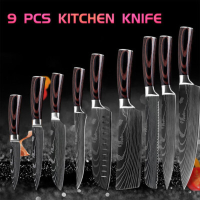 Professional Kitchen Knife Set Sharp Stainless Steel Damascus Style Chef Cutlery