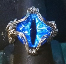 Blue Dragons Eye ring Handmade adjustable Medieval Wire Wrapped statement ring
