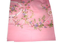 VINTAGE TASTEMAKER SHERATON PINK GREEN FLORAL VINES 1 FULL FLAT SHEET 80X94