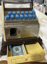 Vintage Toy Cash Register 1950s-60s metal toy 7 x7x7 . Works.