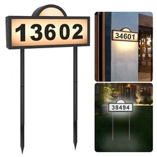 LED Solar Address Sign, Address Numbers Sign for Yard with 2 Colors, Warm Whi...