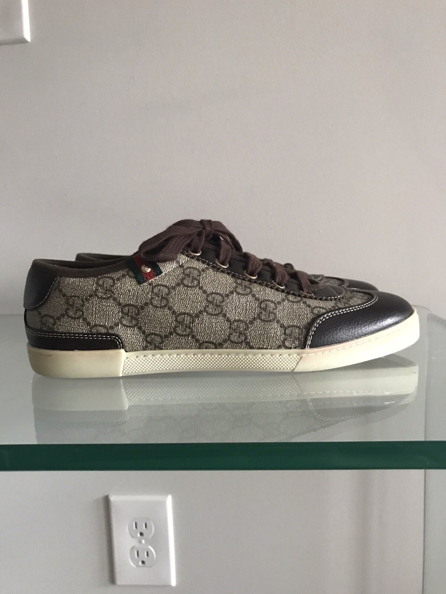 【関税&送料込み】Gucci Fabric And Leather Sneakers AUTHENTIC GUCCI 204283 37 G CANVAS LEATHER LACE UP SNEAKERS