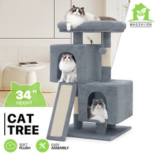 34'' Cat Tree Tower Scratching Board Posts Bed Furniture Multi-level Light Gray