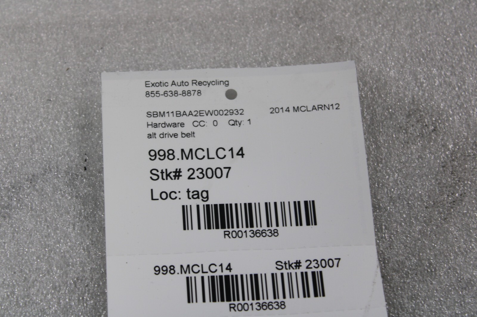 McLaren MP4-12C, Alternator Drive Belt, Used