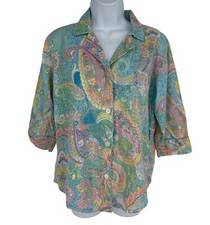 Lauren Ralph Lauren Button Up Pastel Paisley Embroidered Pajama Top Size M