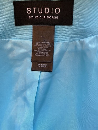 New Studio By Liz Claiborne Aqua Blue Lined Jacket Gold Zip Pockets 3/4 SLeeve - Picture 8 of 8