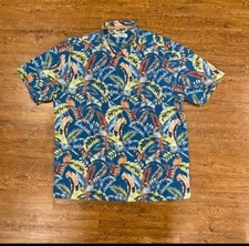 Tommy Bahama Blue Paradiso Parrots Camp Short-Sleeve Button-up Floral Shirt LRG