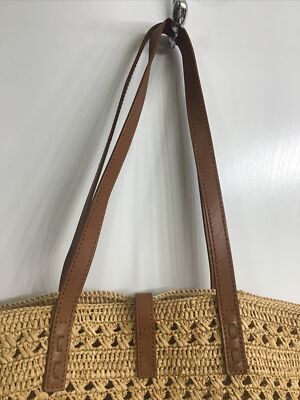 ysl bag Beige Open Raffia Panier Tote Leather Brown Straps