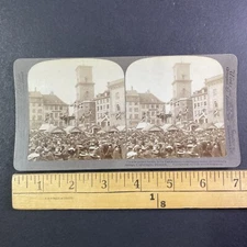 Crowd Donating to Children in Copenhagen Denmark Stereoview Antique c1905 Y7208