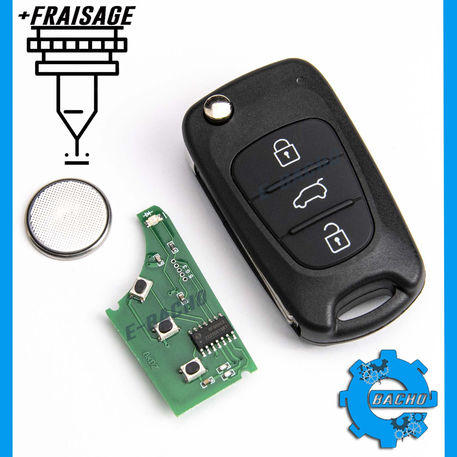 Clé 3 boutons 433MHz ID46 avec fraisage de lame pour citadine ix20