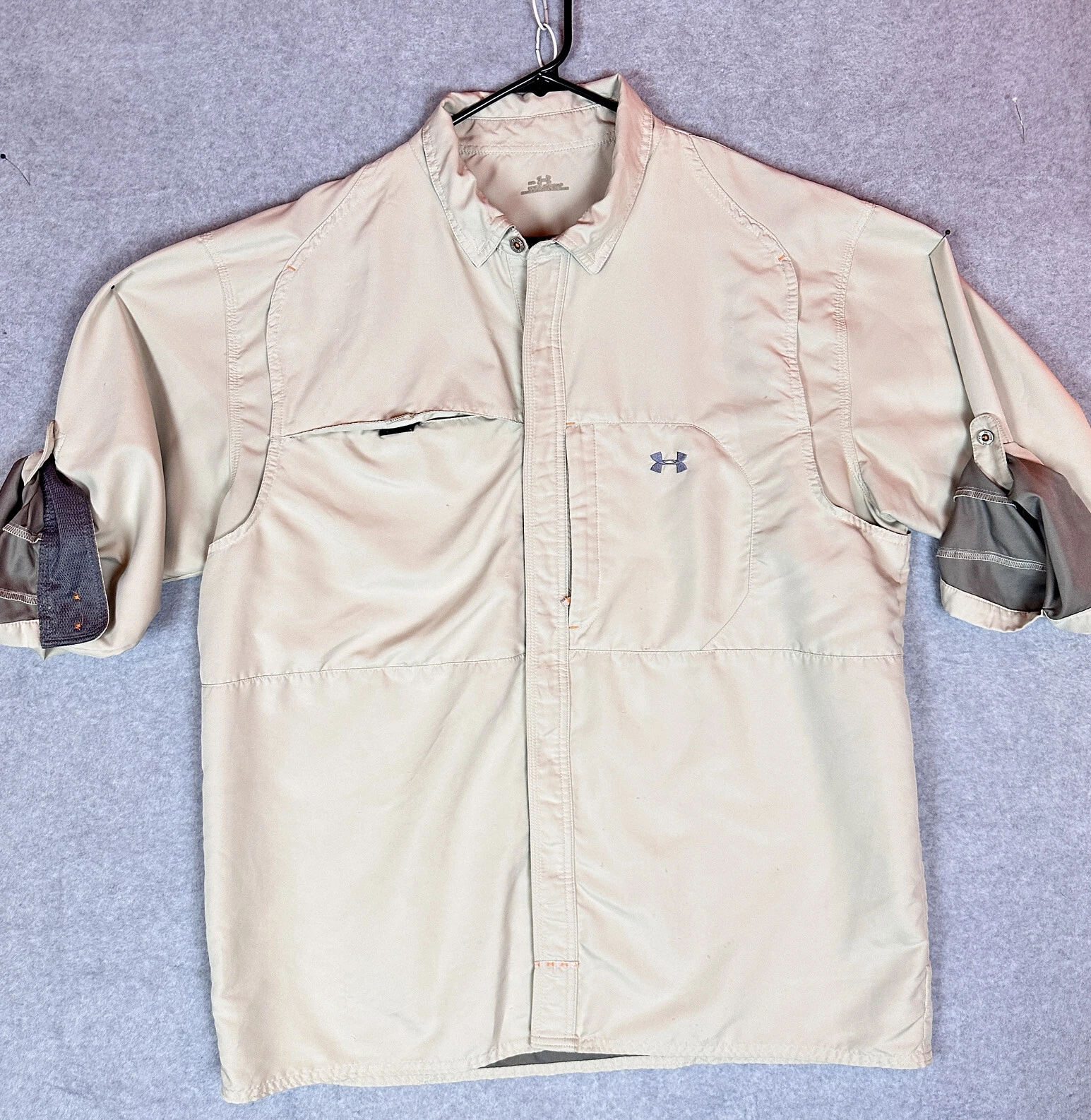 Under Armour Shirt Men XL Brown Fishing Vent Cape Roll Tab Sleeves