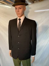 Vintage 1950s Curlee Clothes Black 3 Button Wool Sport Coat Blazer Jacket 41