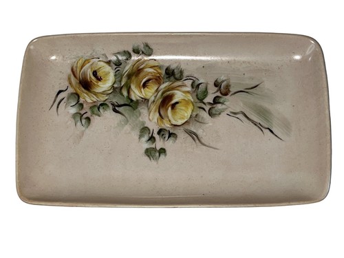 Vintage Handpainted Beige with Yellow Flower Floral Ceramic Mini Tray 7" Brasil - Picture 3 of 7