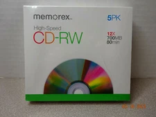 Memorex High Speed CD-RW 5-PACK 12X 700MB 80Min Jewel Cases Sealed
