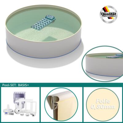 Pool Set Rundbecken Sand Rund Ø 3,00 x Tiefe 1,35m Skimmer 0,8mm Folie 0,7mm