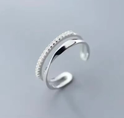 Eleganter 925 Sterling Silber Damenring Zwei Reihen Verstellbarer Zirkonia-Ring