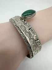 VTG David Tune Navajo Sterling Silver Malachite Cuff Bracelet 62.7g #bck