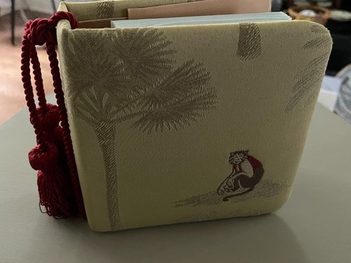 Vintage Gold Silk Embroidered Cover Monkey Photo Album Scrapbook w/ Red Tassels - Picture 2 of 12