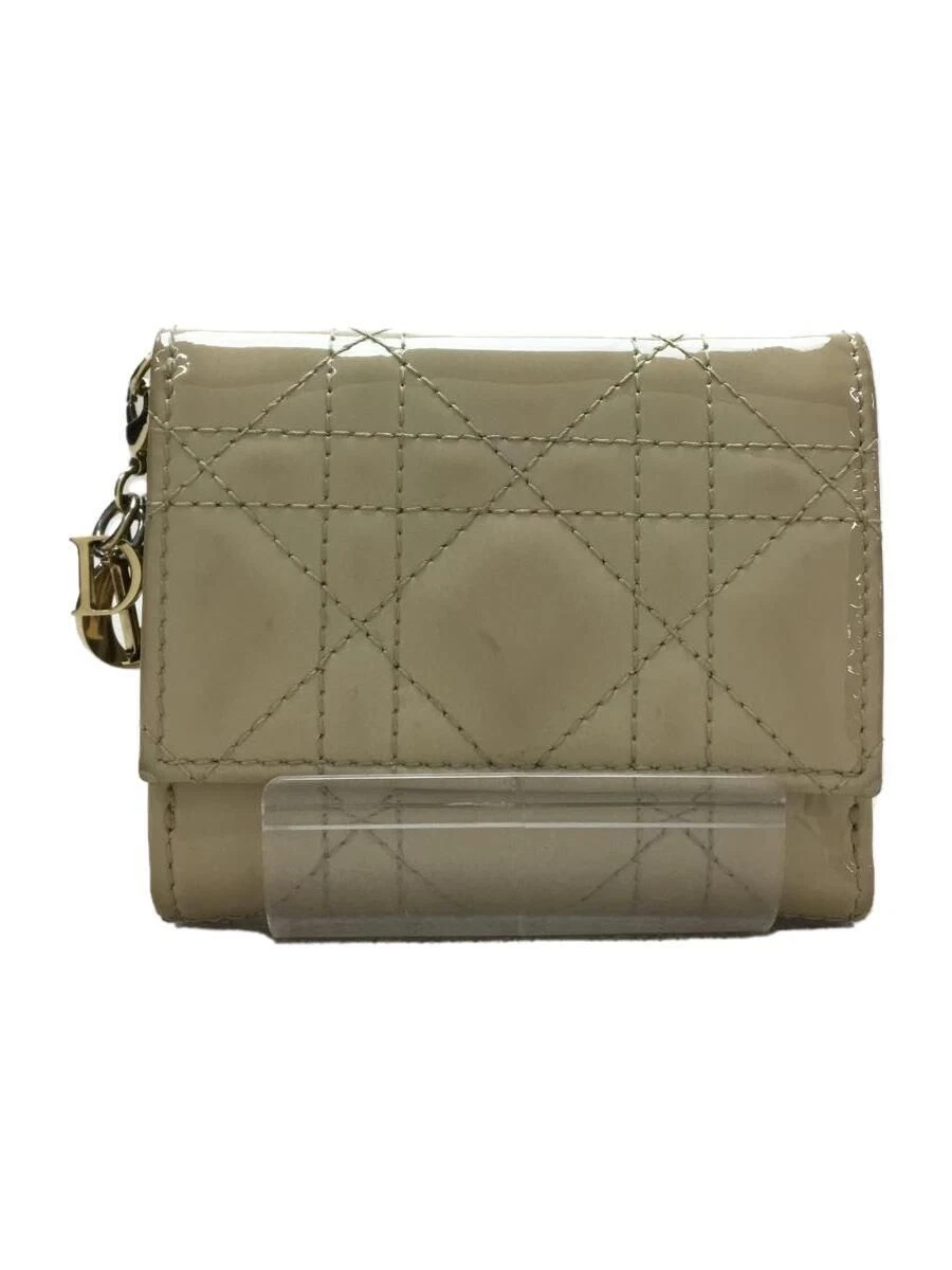 Portefeuille Christian Dior plié LADY triple émail beige femme occasion