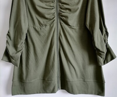 Allison Brittney Women's Olive Green 3/4 Sleeve Zip Up Mock Neck