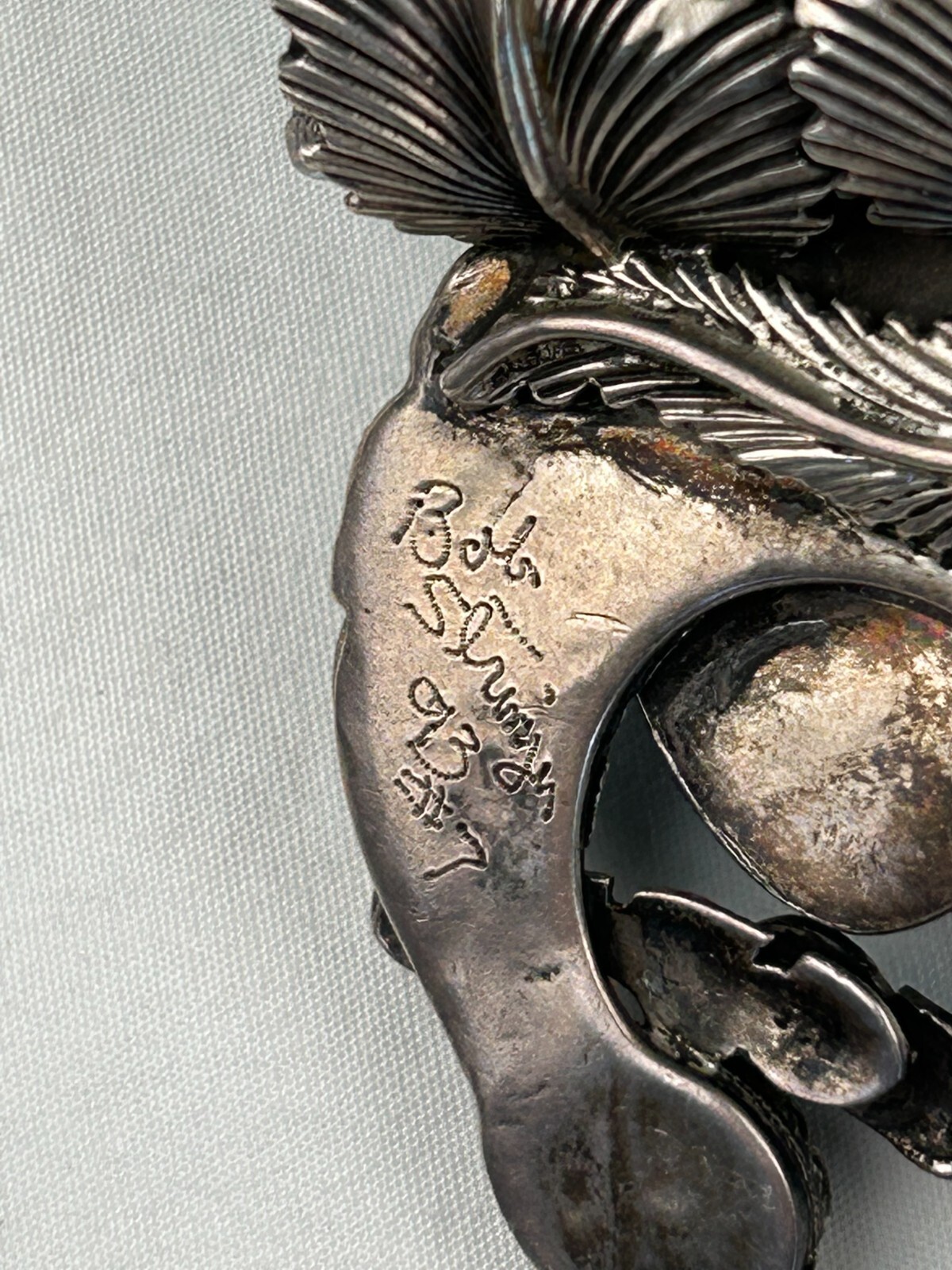 HUGE Vintage Sterling & Carved Turquoise Eagle Necklace SIGNED Bob ...