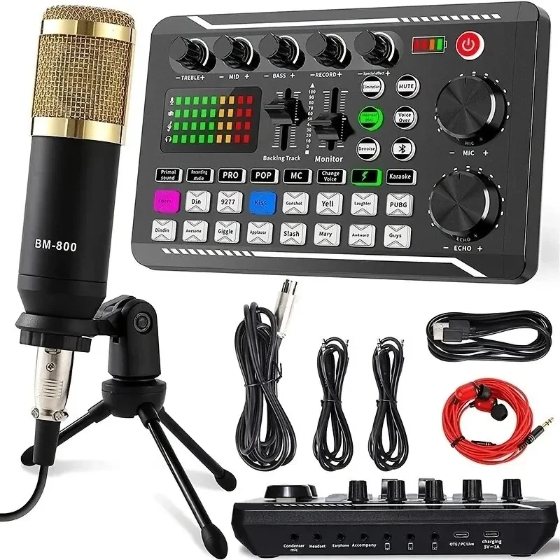 Live Streaming Microphone Audio Mixer Set for PC Phone Computer Sound Card F998