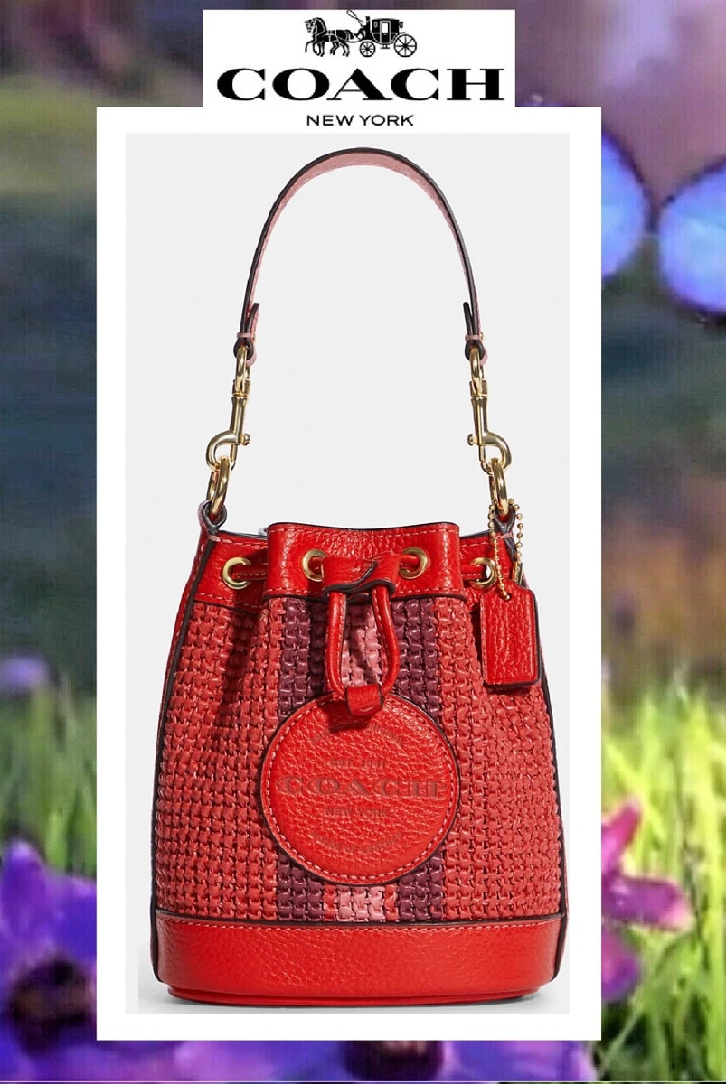 NWT COACH MINI Dempsey Drawstring Bucket Bag With Patch In RED