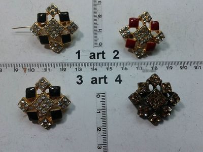 Broche Vintage Métal Doré Texturé Avec émail Marbré Et Strass | Occasion