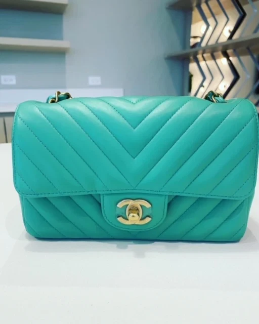 chanel turquoise flap bag