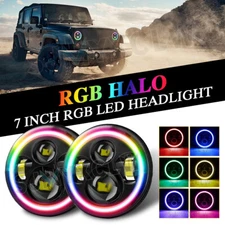 7" Inch RGB LED Headlights Halo Angel Eyes DRL for Chevy C10 Camaro Pickup Truck